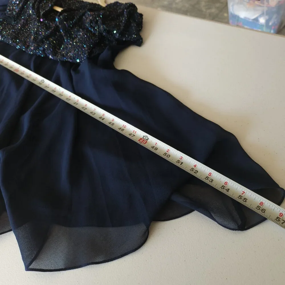 JKARA Chiffon Evening Dress Plus Size 18W Navy Blue, Sequin Bodice - Picture 9 of 12